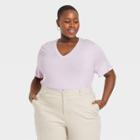 Women's Plus Size Short Sleeve V-neck Drapey T-shirt - A New Day Light Purple