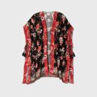 Women's Floral Print Short Sleeve Kimono Jacket - Knox Rose Black Xs/s, Black/pink