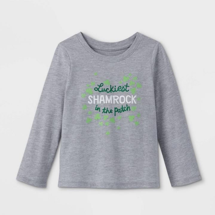 Toddler Girls' 'luckiest Shamrock' Long Sleeve Graphic T-shirt - Cat & Jack Gray
