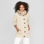 Women's Long Sleeve Button-up Cardigan With Faux Fur Trim - Cliche Tan