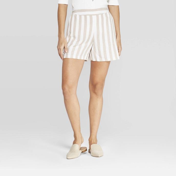 Women's Striped High-rise Linen Shorts - A New Day Cream