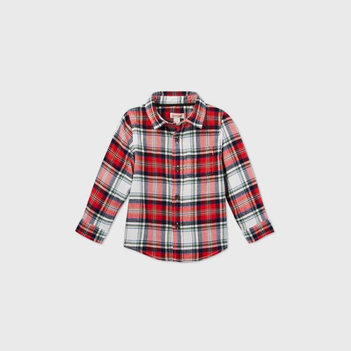 Toddler Boys' Plaid Flannel Long Sleeve Button-down Shirt - Cat & Jack Red