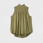 Women's Sleeveless Smocked Linen Top - A New Day Olive