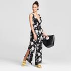 Women's Floral Print Ruffle Front Jumpsuit - Necessary Objects Black