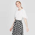 Women's Short Puff Sleeve Scoop Neck Top With Contrast Stitch - Who What Wear White Xl, Bright White