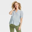 The Nines By Hatch Short Sleeve Button-down Maternity Shirt Blue Plaid