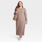 Women's Plus Size Long Sleeve Rib Knit Dress - A New Day Brown