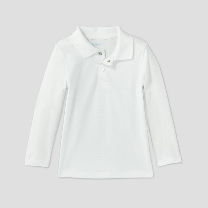 Toddler Boys' Adaptive Long Sleeve Polo Shirt - Cat & Jack White