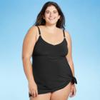 Women's Plus Size Strap Detail Side Slit Swim Dress - Aqua Green Black