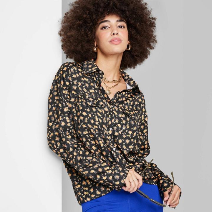 Women's Ascot + Hart Western Long Sleeve Graphic Button-up Shirt - Black Floral Print