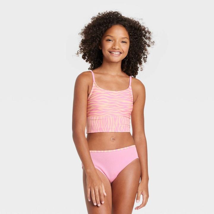 Girls' Zebra Ribbed Bottom Tankini Set - Art Class