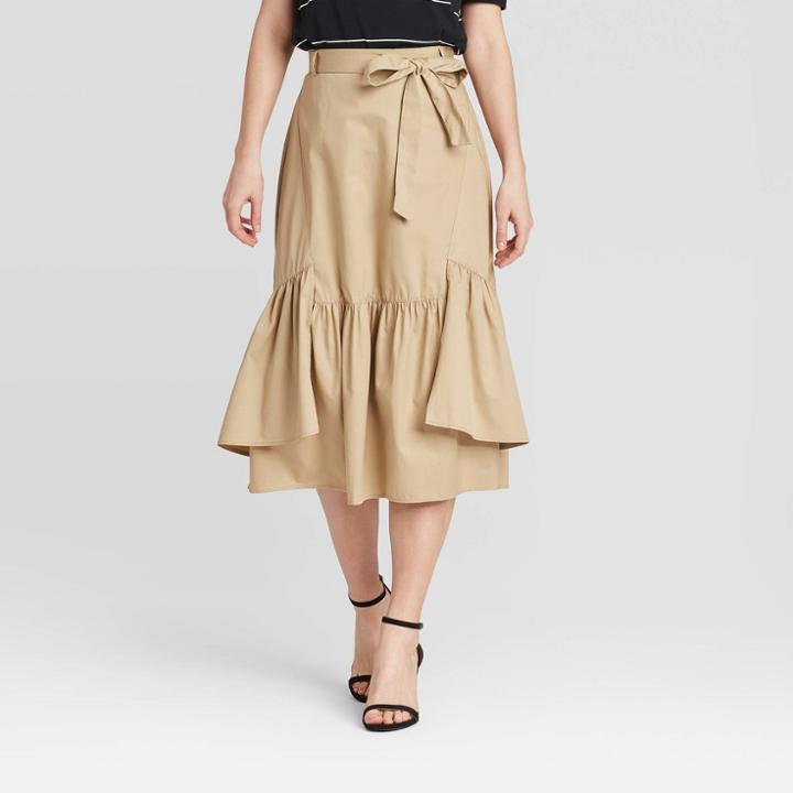 Women's Mid-rise Belted Seamed Midi Skirt - Who What Wear Brown