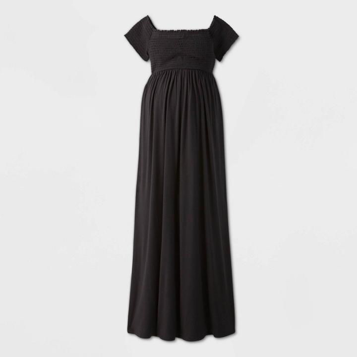 Maternity Short Sleeve Smocked Dress - Isabel Maternity By Ingrid & Isabel Black