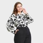 Women's Plus Size Floral Print Balloon Long Sleeve High Cuff Blouse - Who What Wear Cream