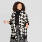Women's Plus Size Houndstooth Print Long Sleeve Open Front Cardigan - Who What Wear Black X