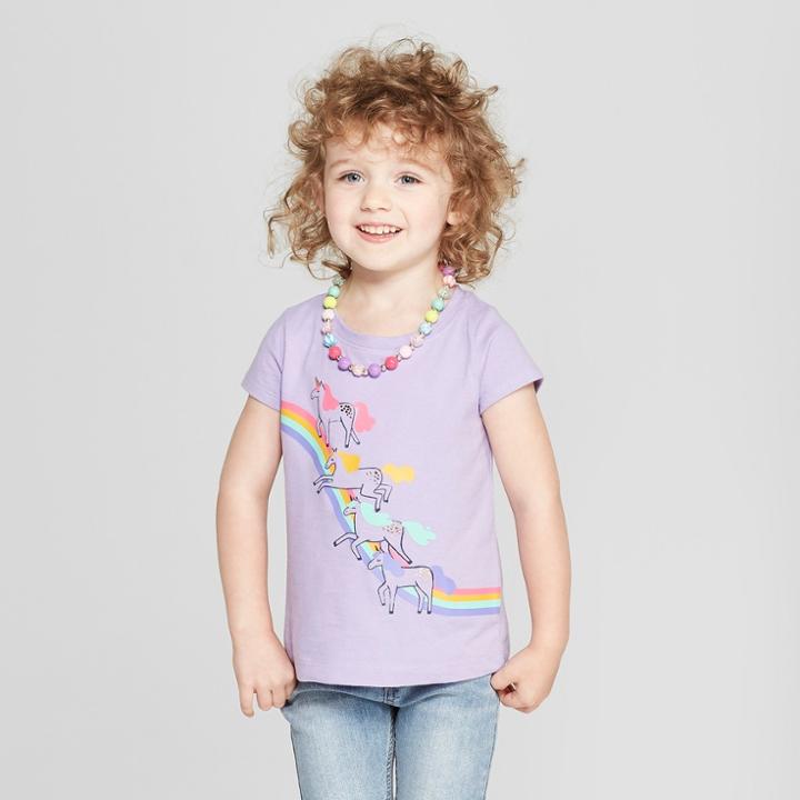 Toddler Girls' Rainbow Unicorn Short Sleeve T-shirt - Cat & Jack Violet