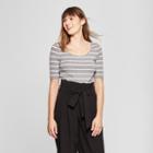 Target Women's Striped Elbow Length Fitted T-shirt - A New Day Heather Gray/white