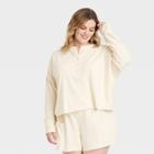 Women's Plus Size Long Sleeve Henley Neck Cropped Shirt - Universal Thread Cream