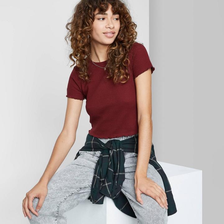 Women's Short Sleeve Thermal Baby T-shirt - Wild Fable Burgundy