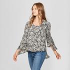 Women's Floral Print Long Bell Sleeve Blouse - Spenser Jeremy - Black