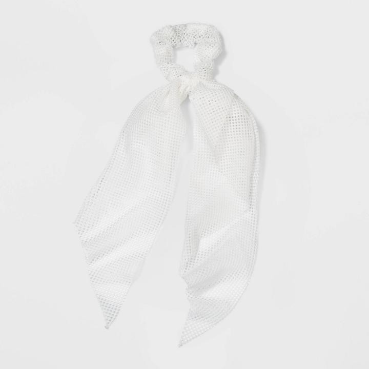 Mesh Fabric Solid Twister With Tails Hair Elastics - Wild Fable White