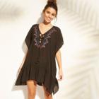 Women's Embroidered Lace-up Cover Up - Cover 2 Cover Black
