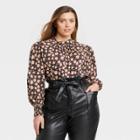 Women's Plus Size Puff Long Sleeve Boat Neck Top - Who What Wear Jet Black Floral