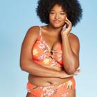 Women's Plus Size Ring From Bralette Bikini Top - Xhilaration Coral Floral Print 14w, Women's, Pink