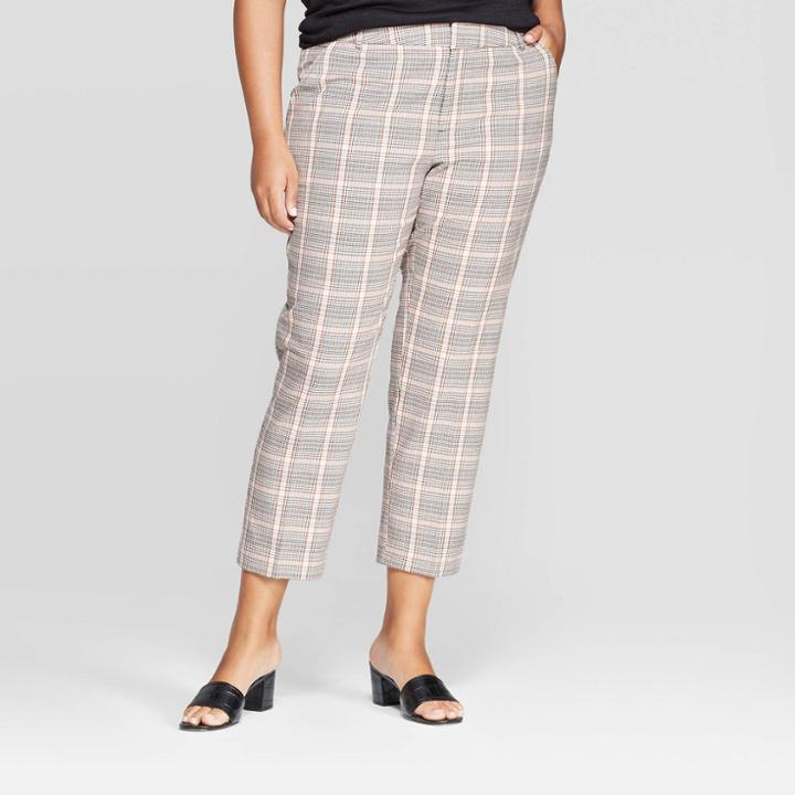 Women's Plus Size Plaid Ankle Pants - Ava & Viv Gray