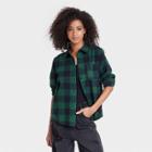 Women's Betty Boop Long Sleeve Checkered Graphic Button-down Shirt Flannel - Green