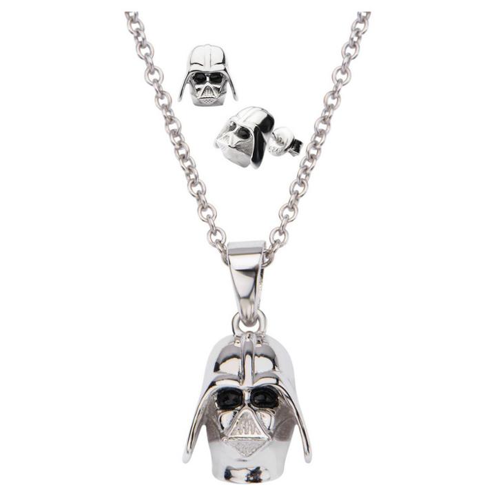 Women's Star Wars Darth Vader 925 Sterling Silver 3d Earrings And Pendant With Chain
