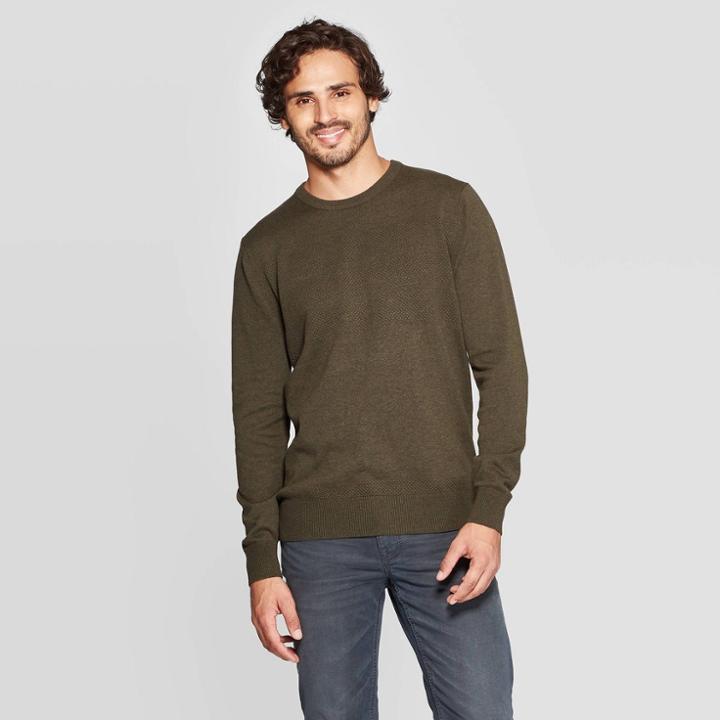 Men's Standard Fit Crew Neck Sweater - Goodfellow & Co Olive S, Size: