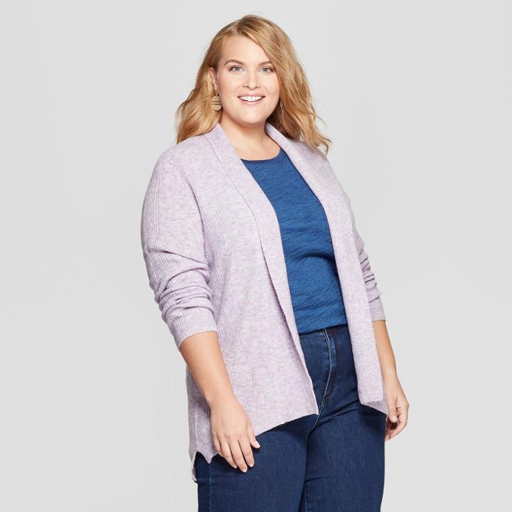 Women's Plus Size High-low Cardigan - Ava & Viv Violet (purple)