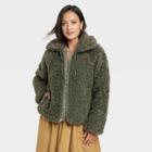 Women's Faux Fur Bomber Jacket - A New Day Olive Green