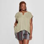 Women's Plus Size Geometric Printed Cap Sleeve Top - Universal Thread Olive X, Green