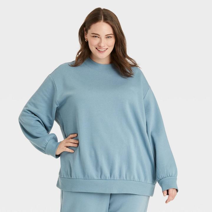 Women's Plus Size Oversized Sweatshirt - A New Day Blue