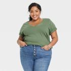 Women's Plus Size Short Sleeve V-neck Jersey T-shirt - Ava & Viv Olive Green