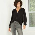 Women's Bishop Long Sleeve Knit Button-front Top - Knox Rose Black