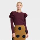 Women's Ruffle Long Sleeve Knit Top - Who What Wear Wine Red