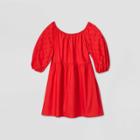 Women's Plus Size Elbow Sleeve Eyelet Babydoll Dress - A New Day Red