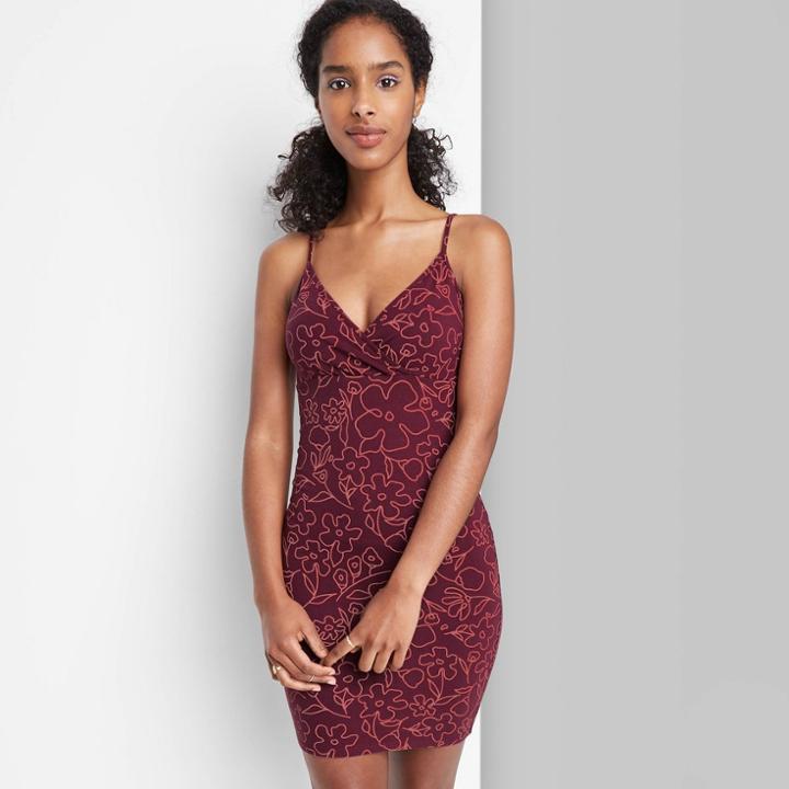 Women's Sleeveless Knit Bodycon Dress - Wild Fable Oxblood Floral