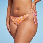 Women's Side-tie Medium Coverage Bikini Bottom - Wild Fable Orange Floral Print