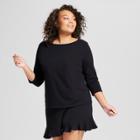 Women's Plus Size 3/4 Sleeve Boatneck T-shirt - A New Day Black