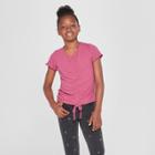 Girls' Knitted Ruched Front Short Sleeve T-shirt - Art Class Pink