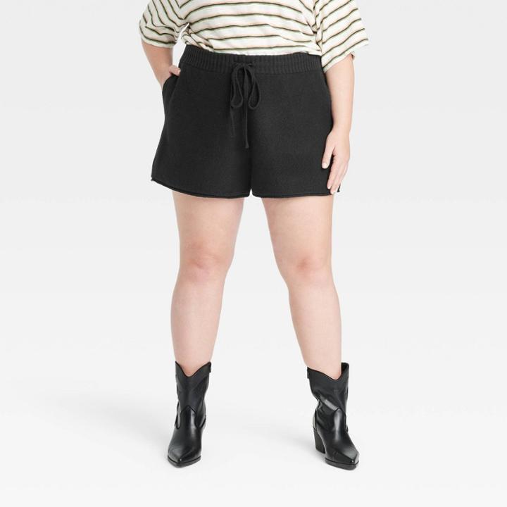 Women's Plus Size High-rise Tie-front Jogger Shorts - Universal Thread Black