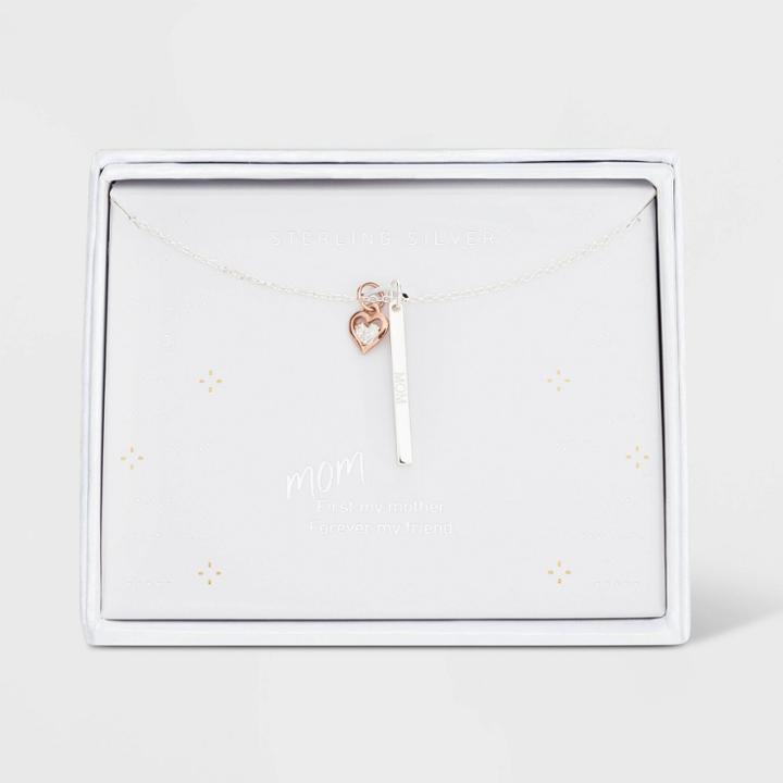 No Brand Sterling Silver Rose Gold Tone Heart Extender Bar Necklace - Silver Gray, Women's, Size: Small,