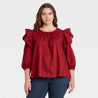 Women's Plus Size Double Ruffle 3/4 Sleeve Blouse - Universal Thread Red