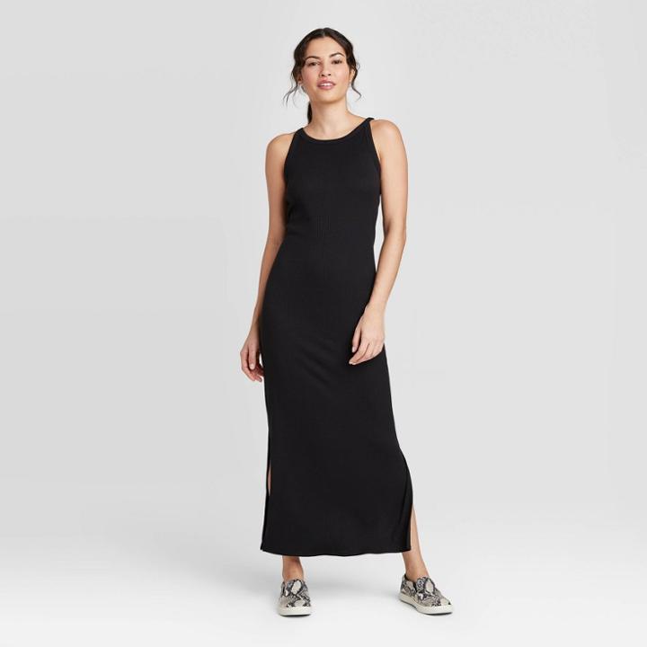 Women's Sleeveless Rib Knit Dress - A New Day Black