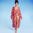 Women's Long Sleeve Open-front Maxi Cover Up - Shade & Shore Multi Floral Print
