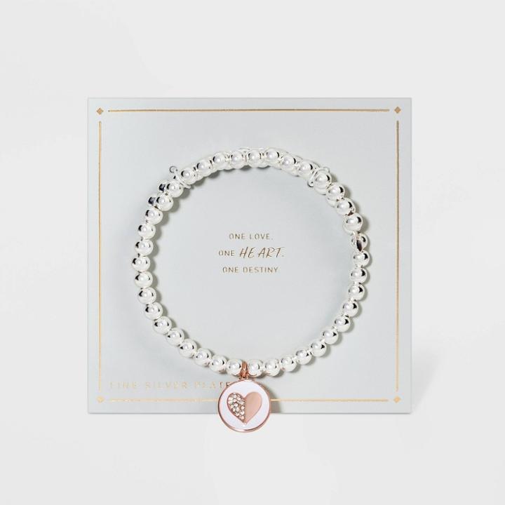 No Brand Rose Gold Two-tone Beaded Bracelet With Heart Charm - White